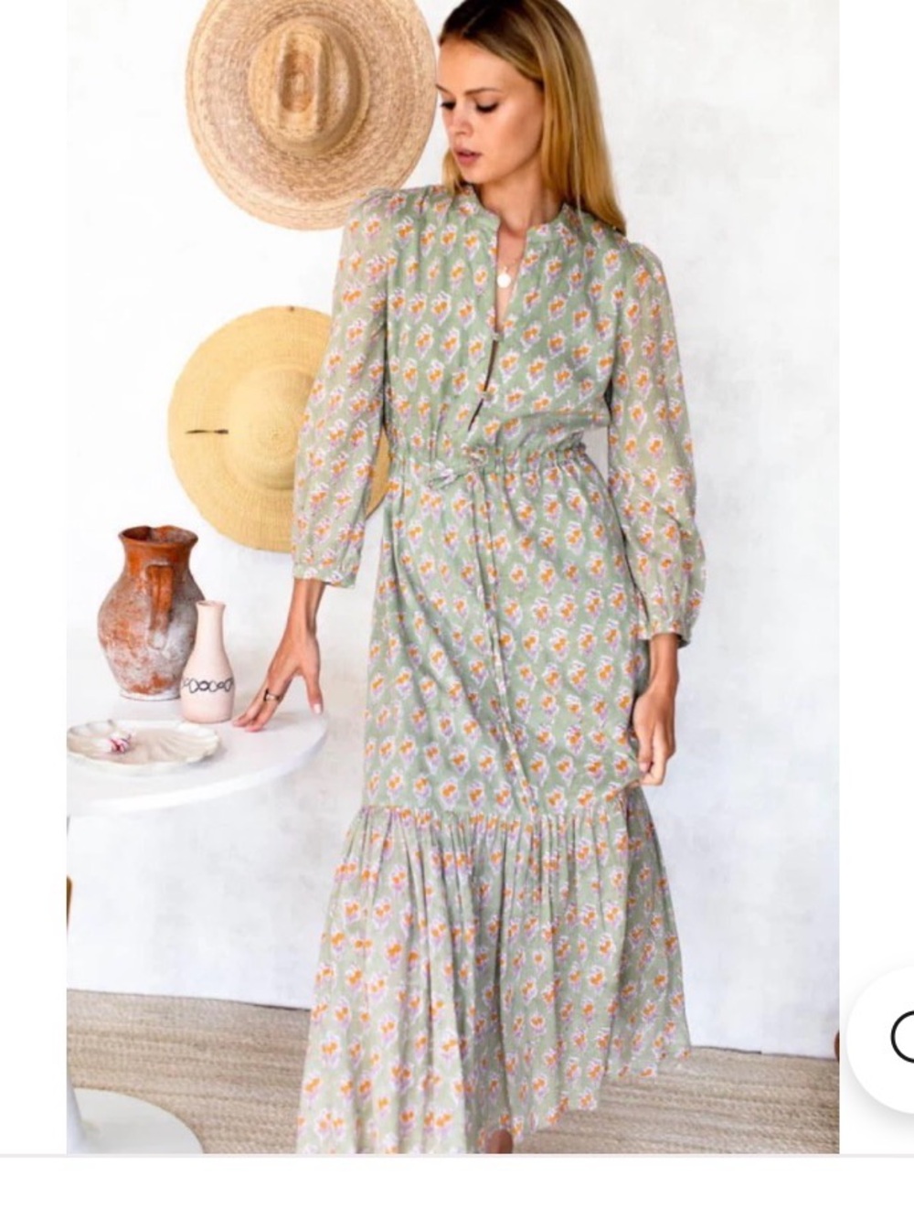 Emerson Fry Sage Floral Tie-Waist Maxi Dress